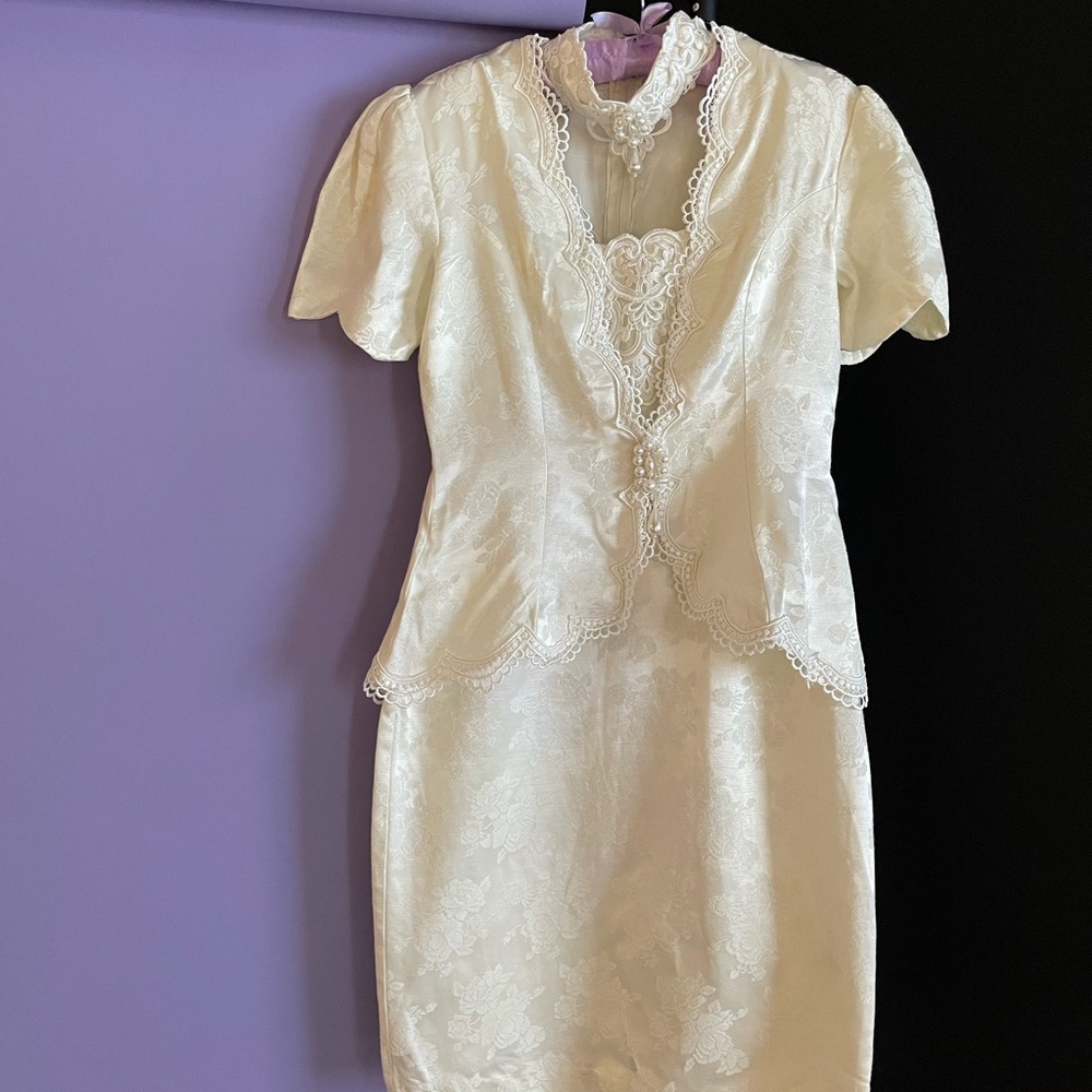 VTG 80's Scott McCLINTOCK Wedding Dress/Tapestr Floral Print/Size 12
